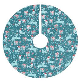 Kerst rendieren geschenken en vogels aqua blauwgro kerstboom rok