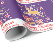 Kerst rendieren in de sneeuw paarse vakantie wrap cadeaupapier (Rol Hoek)