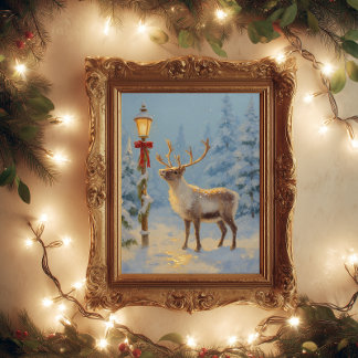 Kerst Rendieren Onder het Lamp Licht Poster