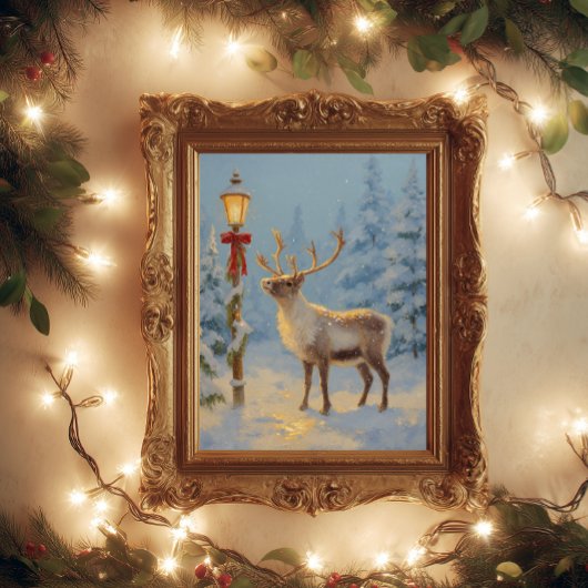 Kerst Rendieren Onder het Lamp Licht Poster