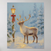 Kerst Rendieren Onder het Lamp Licht Poster (Voorkant)