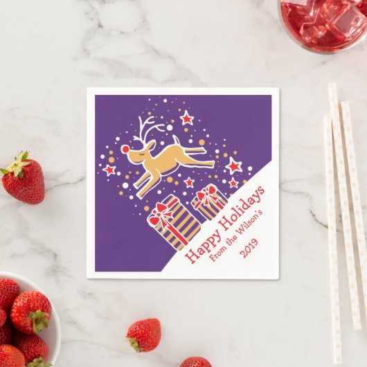 Kerst rendieren paarse rood geel papier servetten (Insitu)