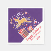 Kerst rendieren paarse rood geel papier servetten (Voorkant)
