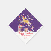 Kerst rendieren paarse rood geel papier servetten (Hoek)