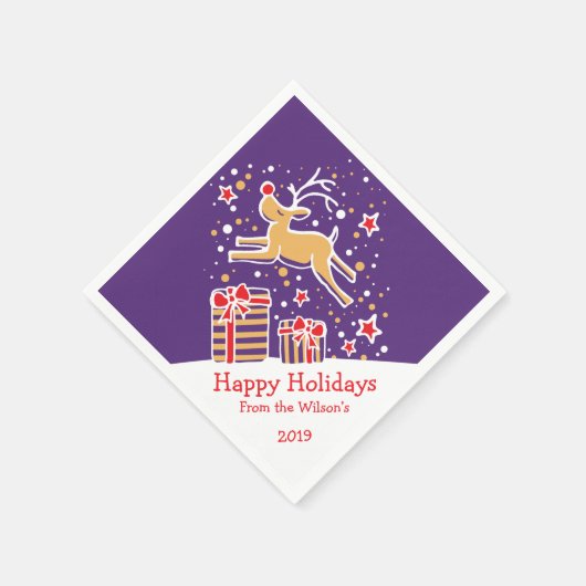 Kerst rendieren paarse rood geel papier servetten (Hoek)