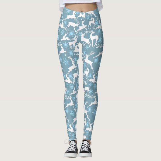 Kerst Rendieren Patroon, wit 02 Grijs BG Leggings (Voorkant)