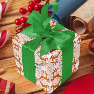 Kerst Rendieren Roze Naadloos Patroon Cadeaupapier