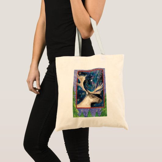 Kerst Rendieren 's Nachts met een Lichtende Ster Tote Bag (Voorkant (product))