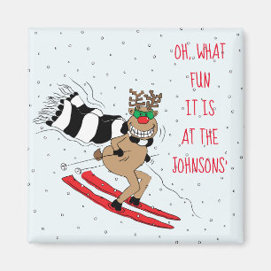 Kerst Rendieren Skiën Magneet