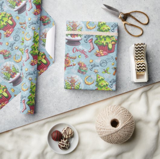 Kerst rendieren & sneeuw Wereldbollen Cadeaupapier (Crafts)