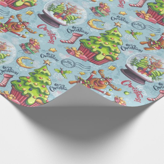 Kerst rendieren & sneeuw Wereldbollen Cadeaupapier (Hoek)