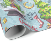 Kerst rendieren & sneeuw Wereldbollen Cadeaupapier (Rol Hoek)