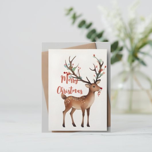 Kerst rendieren Waterverf Briefkaart (Staand voorkant)