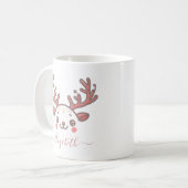 Kerst Rendiergewei Gezicht Aangepaste Naam Koffiemok (Voorkant links)