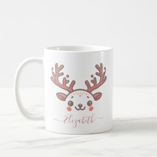 Kerst Rendiergewei Gezicht Aangepaste Naam Koffiemok (Links)