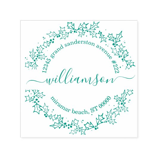Kerst retour adres Elegant Script Holly Zelfinktende Stempel (Design)