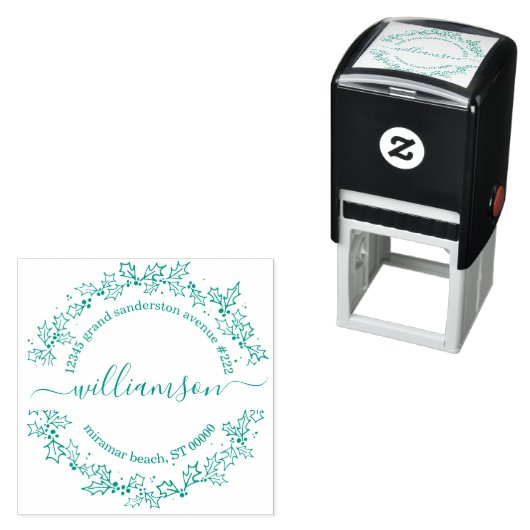 Kerst retour adres Elegant Script Holly Zelfinktende Stempel (In situ)