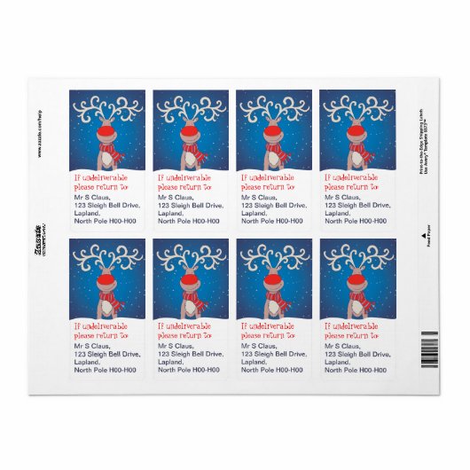 Kerst retour adres labels blauw (Full Sheet)