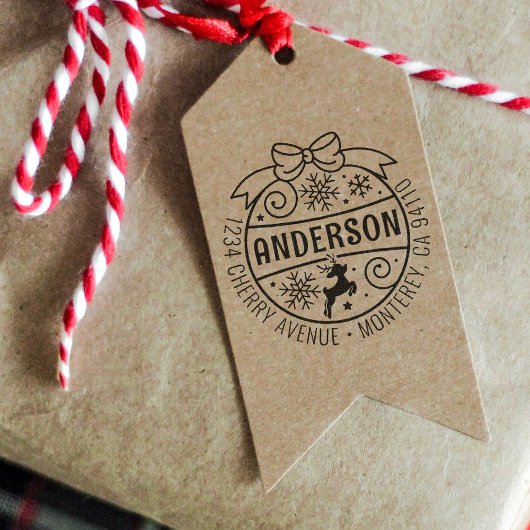 Kerst retour adres rendier sneeuwvlok rubberstempel