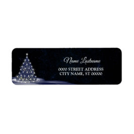Kerst Retouradres Blauwe Boom Winter Navy Etiket