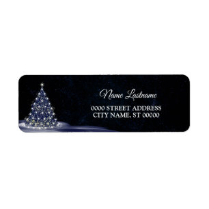 Kerst Retouradres Blauwe Boom Winter Navy Etiket