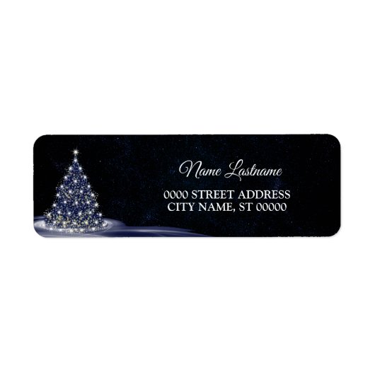 Kerst Retouradres Blauwe Boom Winter Navy Etiket (Voorkant)