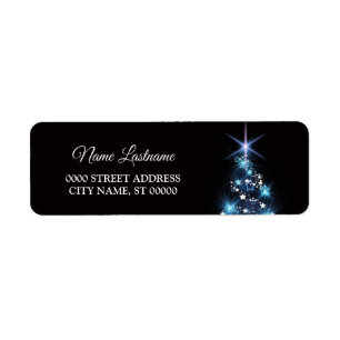 Kerst Retouradres Blauwe Boom Zwart Elegant Etiket