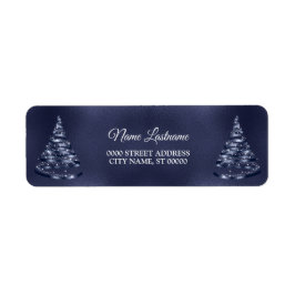 Kerst Retouradres Glanzend Blauwe Lint Boom Etiket