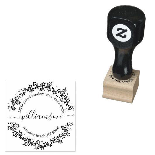 Kerst retouradres Holly Wreath Rubberstempel (Gestempeld)
