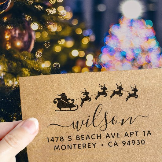 Kerst retouradres Santa Claus Sleigh Zelfinktende Stempel