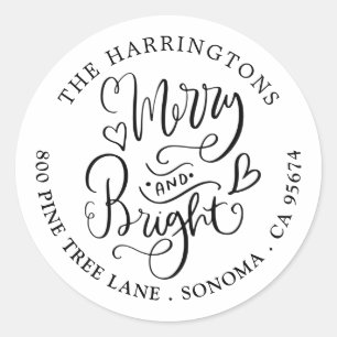 Kerst Retouradreslabels Merry And Bright Ronde Sticker