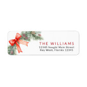 Kerst retouradreslabels met rode strik etiket (Voorkant)