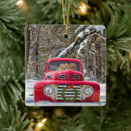 Kerst retrievers in retro vrachtwagen keramisch ornament