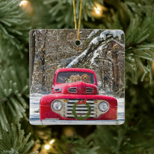 Kerst retrievers in retro vrachtwagen keramisch ornament
