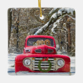 Kerst retrievers in retro vrachtwagen keramisch ornament (Voorkant)