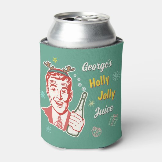 Kerst Retro 50s Holly Jolly Juice Grappig Custom Blikjeskoeler (Blikje Voorkant)