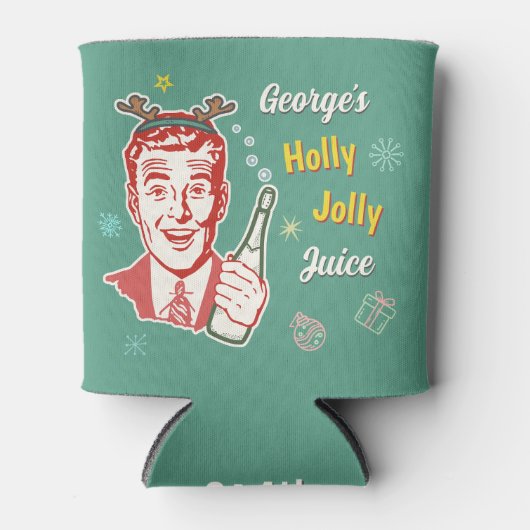 Kerst Retro 50s Holly Jolly Juice Grappig Custom Blikjeskoeler (Voorkant)