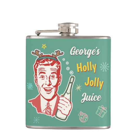 Kerst Retro 50s Holly Jolly Juice Grappig Custom Heupfles (Voorkant)