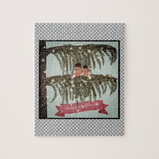 Kerst, Retro, Bullfinches Legpuzzel (Verticaal)