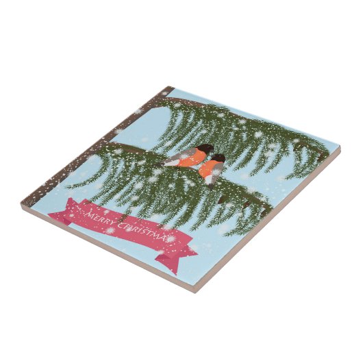 Kerst, Retro, Bullfinches Tegeltje (Zijkant)