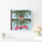 Kerst, Retro, Bullfinches Vierkante Klok (Huis)