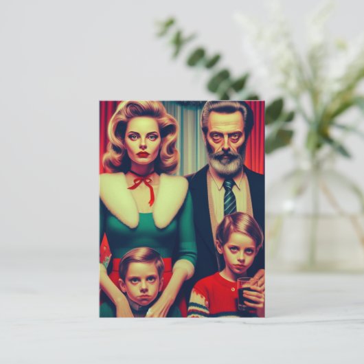 Kerst Retro Creepy Familie Portret Briefkaart (Staand voorkant)