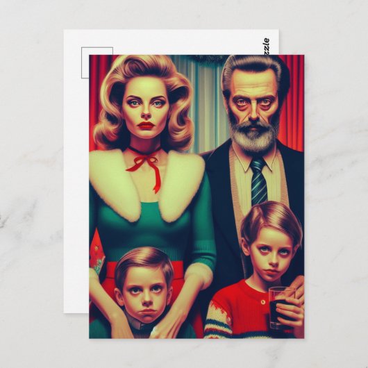 Kerst Retro Creepy Familie Portret Briefkaart (Voorkant / Achterkant)