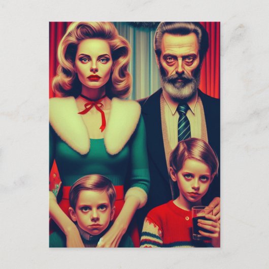 Kerst Retro Creepy Familie Portret Briefkaart (Voorkant)