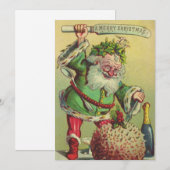 Kerst  retro griezelige elf met mes feestdagenkaart (Voorkant / Achterkant)