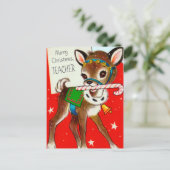Kerst  retro Herten Docenten briefkaart (Staand voorkant)