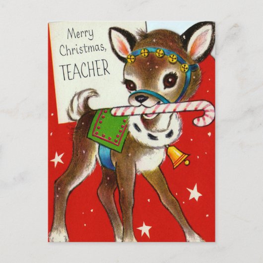 Kerst  retro Herten Docenten briefkaart (Voorkant)