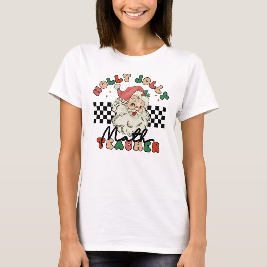 Kerst Retro Holly Jolly Wiskunde Teacher Wit T-shirt (Voorkant)