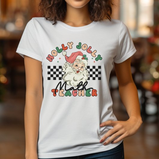 Kerst Retro Holly Jolly Wiskunde Teacher Wit T-shirt