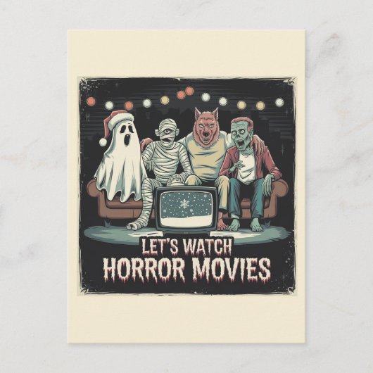 Kerst Retro Horrorfilms Vrienden Briefkaart (Voorkant)